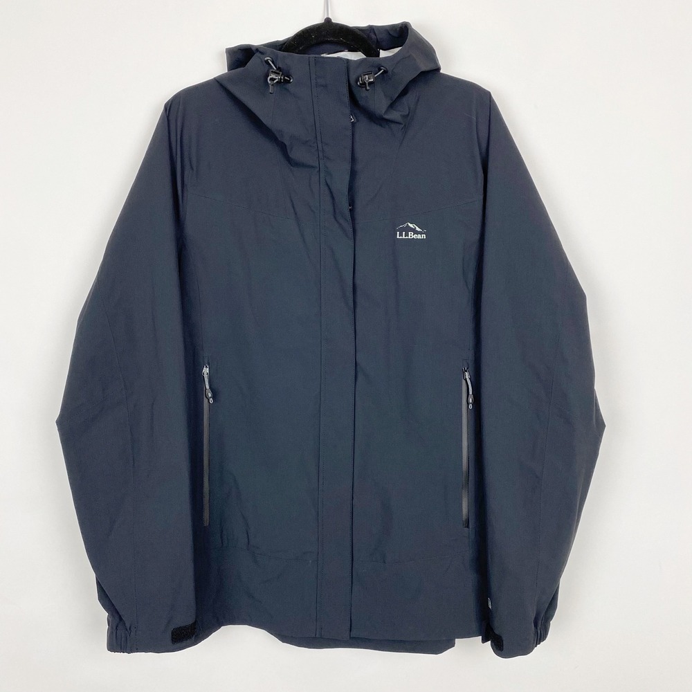 LL Bean Black Cresta Stretch Rain Jacket Hooded Waterproof Womens Large